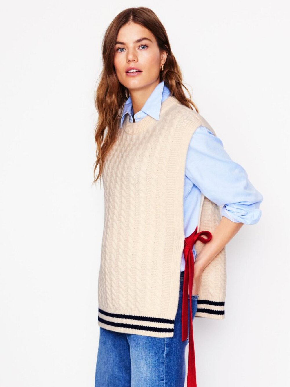 Boden Cable Knit Wool Vest Size M